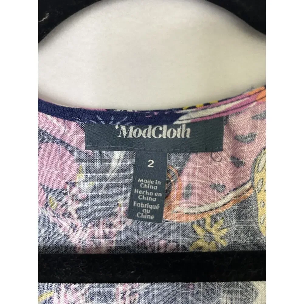 Modcloth Faux Wrap Midi Dress Size 2 Kaleidoscopic Dreamscape Moons Floral Print - Picture 5 of 6